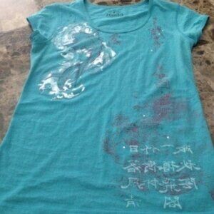NWT Mudd Asian Inspired Teal Burnout T-Shirt